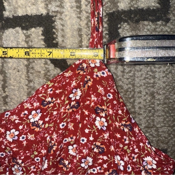 Justify Red Floral Sleeveless A-Line Dress Smocked Waist M - Picture 6 of 9